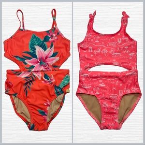 Set of 2 Girls Old Navy Cut-Out Waist One-Piece Swimsuits- Size: Small 6/7